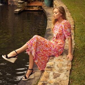 Caballero Pink and Orange Pixel Party Lila Midi Dress NWT Size X-Small